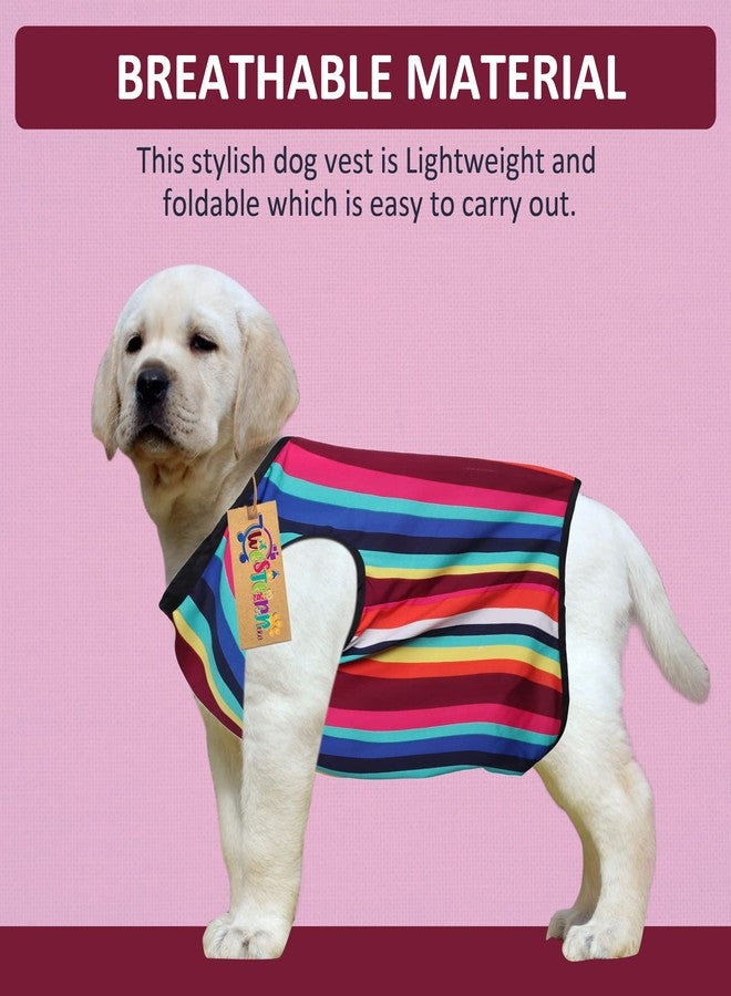 ويستيرن إرا تيشيرت قطني ناعم للكلاب بتصميم غربي أنيق | ملابس مريحة وجيدة التهوية للكلاب | طقم صدرية بدون أكمام للجراء | (خطوط ملونة) (مقاس متوسط - 18 بوصة) - Image 2